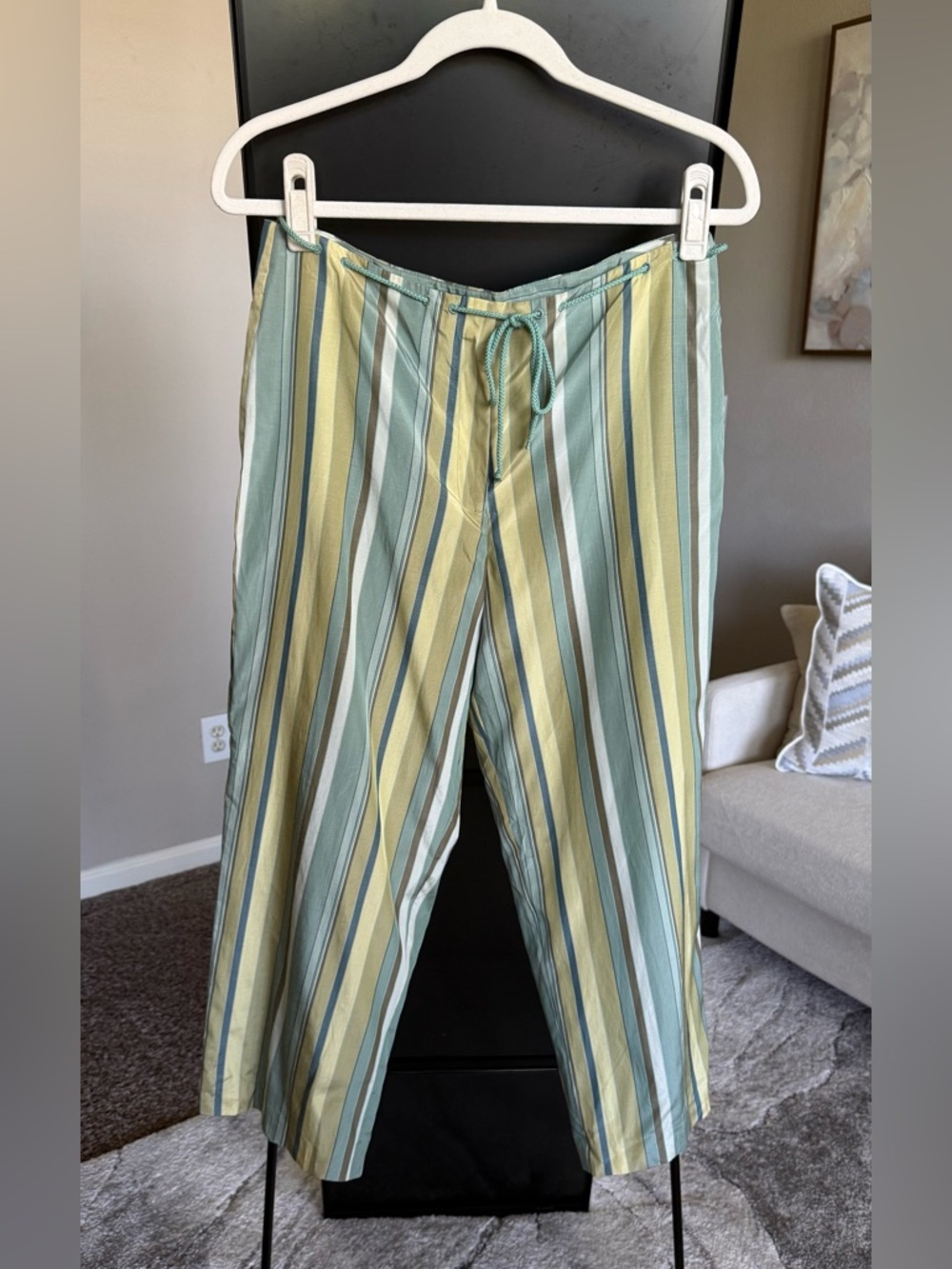 Tommy Bahama Vertical Striped Drawstring Pants in Sage & Pale Yellow
